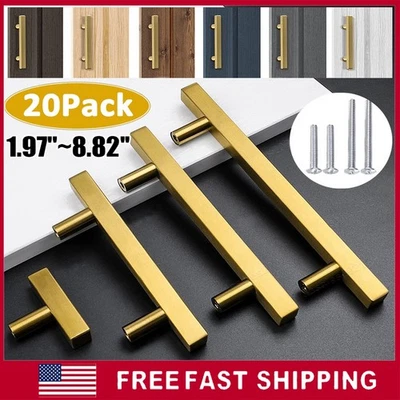 20 Pack Stainless Steel Brushed Gold Kitchen Cabinet Handles Square Drawer Pulls - Image 1 of 4