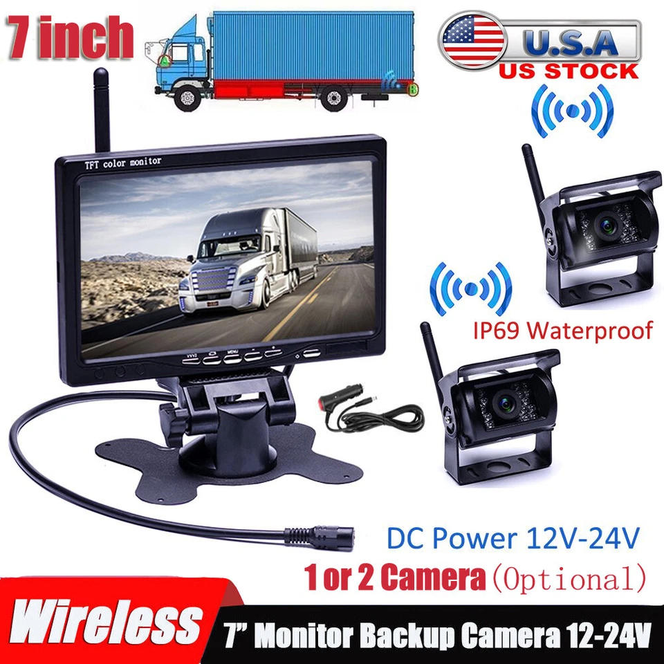 Wireless Backup Rear View Camera Night Vision System Monitor For RV Truck Bus - Image 1 of 4
