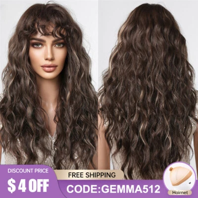Dark Brown Long Curly Synthetic Wig Deep Wave Wigs Women Heat Resistant Fibre - Image 1 of 4