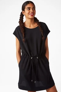 Monki Drawstring Waist Cap Sleeve Dress - Black - XS - Picture 1 of 8
