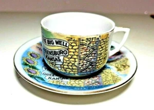 RARE The Big Well-Meteorite 1949 Greensburg,Kansas Souvenir Miniature Cup/Saucer - Picture 1 of 6