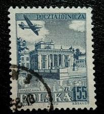 Poland :1954 Airplane over Historic Buildings 1.55Zł. Rare & Collectible Stamp.