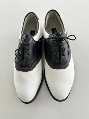 Botines de golf clásicos Mizuno para hombre talla 9 W negros/blancos/marrones excelente estado C PIC Foto 1 de 4