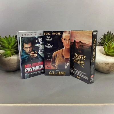 3 VHS G. I. Jane. Demi Moor, Dance With Wolves Kevin Costner, Payback Mel Gibson - Image 1 of 4