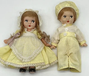 Vintage Celluloid Dolls Dutch Boy & Girl Yellow Outfits One Arm is Loose - Picture 1 of 10