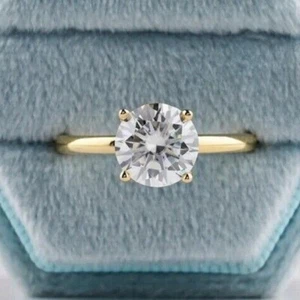8mm Round Cut VVS1 Moissanite Solitaire 14k Yellow Gold Plated Engagement Ring - Picture 1 of 10