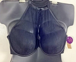 44DD Cacique Lane Bryant High Neck Halter Demi Bra BLACK Wire New NWT - Picture 1 of 18