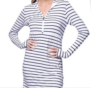 Neu mit Etikett Banana Boat UPF 50 Langarm Sommerkleid XXLarge 2XL marineblau weiß gestreift Kleid - Bild 1 von 9