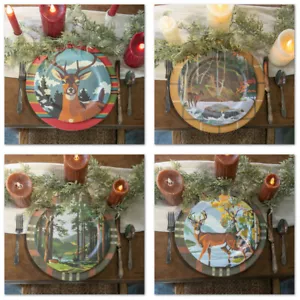 Rustic Cabin Deer Scenes Paint By Number Style Dinner Plates Set of 4 New - Picture 1 of 5