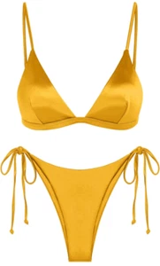 Zaful Womens Size Medium(6) Silky Shiny Cheeky Highcut 2pcString Bikini Swimsuit - Picture 1 of 11