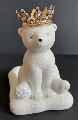 Lindo oso polar brillante Bath and Body Works con corona soporte de jabón de cerámica espumosa Foto 1 de 4