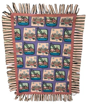Fire Truck Crib Blanket Girls Pink Fringe Throw Approx 27” X 41” Great Shape - Image 1 of 2