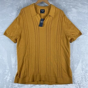 NEW Abercrombie Fitch Polo Men 2XL Yellow Brown Ribbed Stretch Textured Pullover - Picture 1 of 8