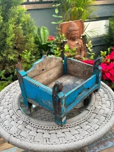 Antique 1800's Wooden Hand Carved Horse Figure Blue Painted Temple Singhasan - Picture 1 of 17