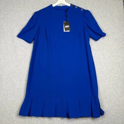Nuevo Vestido DKNY Para Mujer Talla US 18 Azul Línea A Hasta la Rodilla Manga Corta Foto 1 de 4