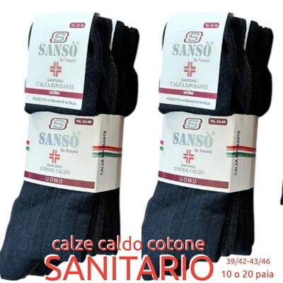 SANSÒ 10-20 Paia Calze Corte Sanitarie Caldo Cotone UOMO Calza calzino sanitario