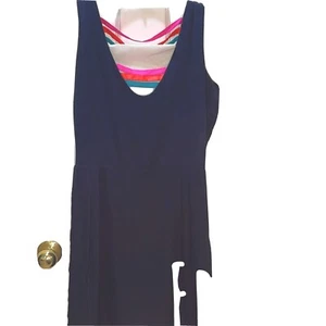 Designer Original Silk Navy Dress W/Colorful Accents, Sz. 6, Open Back, EUC - Picture 1 of 6