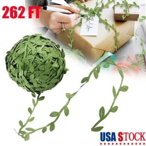 262 Fuß GRÜN Satin Olive Blatt Borte Band KÜNSTLICHE RANKEN GIRLANDE Party Zubehör - Bild 1 von 12