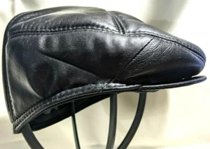 Soft Lambskin Leather Flat Cap Gatsby Newsboy TANGTOWN Large Black - Picture 1 of 3