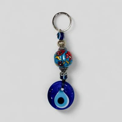 Evil Eye Nazar Boncuk Mal De Ojo Schlüsselanhänger mit handbemalter Keramikkugel - Licht - Bild 1 von 2