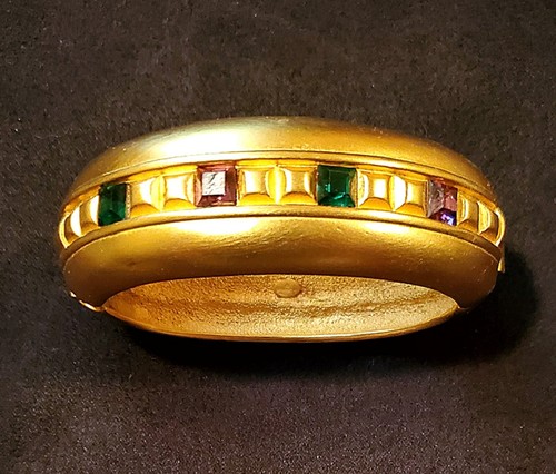 Bracciale Cernierato Givenchy Vintage Tono Oro Clip con Gioielli Vetro Tagliato