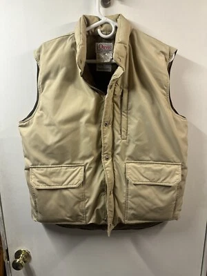 Chaleco Orvis vintage para hombre grande a presión/cremallera plumón de ganso acolchado beige Foto 1 de 4