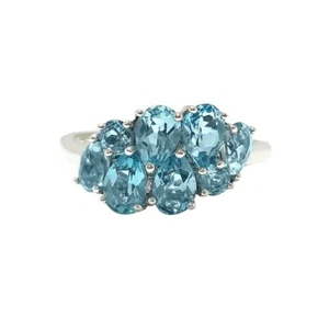 PARAIBA APATITE BLUE BRAZILIAN CLUSTER RING PEAR CUT STERLING SILVER WHITE GOLD - Picture 1 of 3