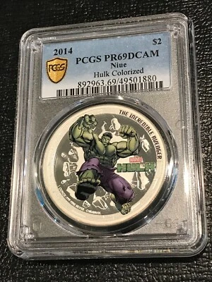 2014 NIUE PCGS PR69DCAM MARVEL AVENGERS HULK COLORIZED .999 -1 OZ SILVER-AGT155 - Image 1 of 2