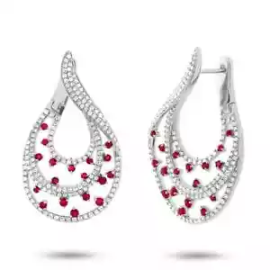 Ruby Diamond Earrings 14K White Gold Natural 2.42 CTW Natural Certified - Picture 1 of 2