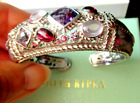 Judith Ripka SS Pink/Purple Multi-gemstone cuff Bracelet Sz Extra Small JR Box*