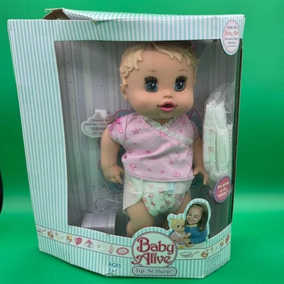 Loose Inside VTG Hasbro Baby Alive Sip n Slurp Baby Doll In Original Box 2008 - Image 1 of 4