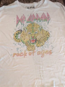 T-shirt vintage uomo XL bianca Rock Of Ages Def Leppard - Foto 1 di 2