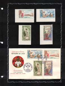 1965 Laos Scott 104-7 Imperf Mint MNH Set on Album Page with FDC - Picture 1 of 1