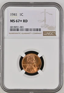 1941 NGC MS67+ RD Lincoln Wheat Cent (Low Pop 49) Only 6 Higher! BV: $760! - Picture 1 of 8