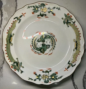 "Plato de postre Meissen Rich Dragon verde rojo oro borde dorado 7"" 1860" - Imagen 1 de 8