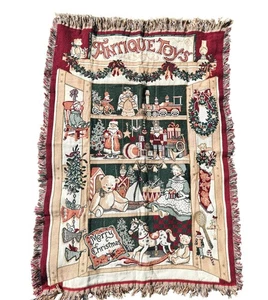 Vintage Fieldcrest Noël jouets anciens tapisserie franges couverture 45x65 - Photo 1/6