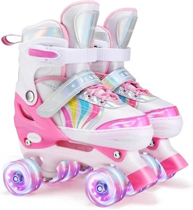 Kinder Rollschuhe - verstellbar - Leuchtrollen - rosa - Größe Kids UK 1-4 - Bild 1 von 7