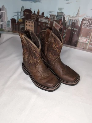 Justin Botas Punta Cuadrada Jóvenes Niños Botas de Vaquero 9.5 Cuero Marrón 4681JR Foto 1 de 4