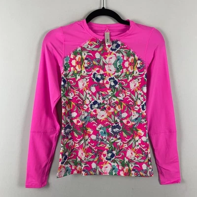 Maaji Swim Top Womens Small Rashguard Pink Floral Stretch Crew Neck - Image 1 of 4