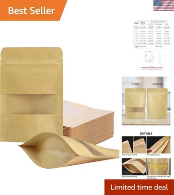 100 bolsas de papel Kraft resellables de 3,5" x 5,5" - bolsas de pie a prueba de humedad Foto 1 de 4