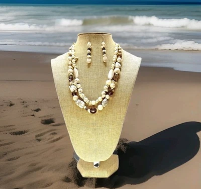 CHICO'S Precioso Collar Howlita, Cristales Cuentas 9"L + Pendientes 2.5"L Ag3 Foto 1 de 4