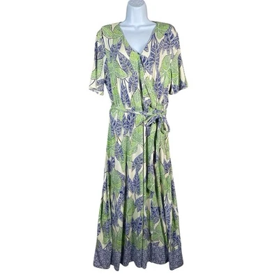 Платье макси Chicos Surplice 2 с принтом из тропических листьев с искусственным запахом трикотажное эластичное - Изображение 1 из 4