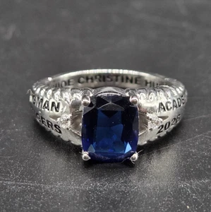 Anello Classe Liceo Placcato Argento Blu Cuscino Pietra Personalizzato Regalo - Foto 1 di 10