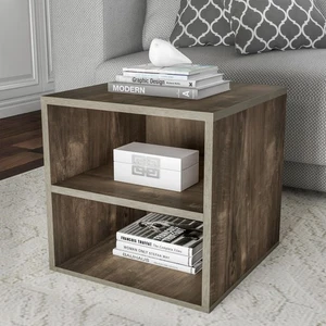 Stackable Cube End Table Accent with 2 Shelves for Bedroom Living Room Office - Picture 1 of 3