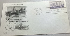 1951 US First Day Cover (FDC) Colorado Statehood 75th Anniversary Art Craft 3c - Picture 1 of 2
