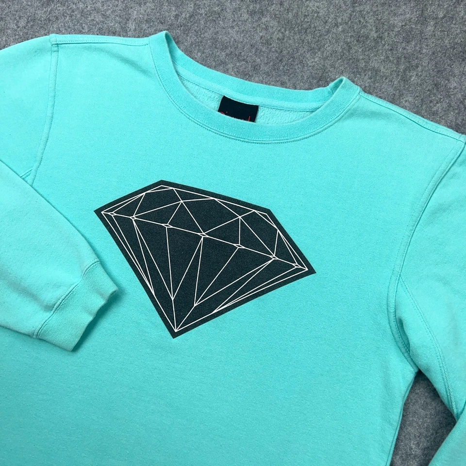 Diamond Supply Sweatshirt Womens Medium Teal Blue Crewneck Pullover Y2K Skate - Image 1 of 4