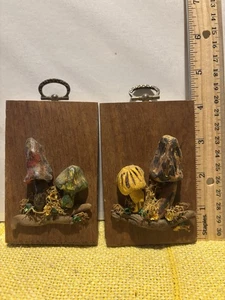 2- 70er Jahre geprägter Pilz Wandbehang handbemalt auf Holz selten - Bild 1 von 16