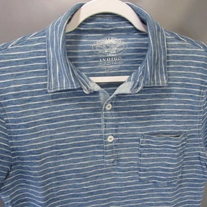 Camisa Polo Wallace & Barnes Indigo Rayas Manga Corta Informal Pequeña 100% Algodón - Imagen 1 de 6