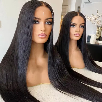 Brazilian Human Hair Full Lace Wig Black Silky Straight HD Lace Front Wigs 13x4 - Image 1 of 4