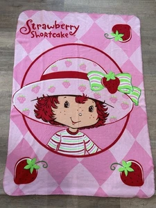 Vintage Strawberry Shortcake Fleece Überwurf Decke rosa, ca. 44x62 - Bild 1 von 6